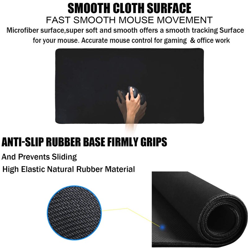 TEDNETGO Large Gaming Mouse Pad, Waterproof Extra Large Big Mouse Pad with Stitched Edge, XXL Non-Slip Black Computer Long Mousepad Desk Mat for Gamer, Office & Home, Black - Image 3